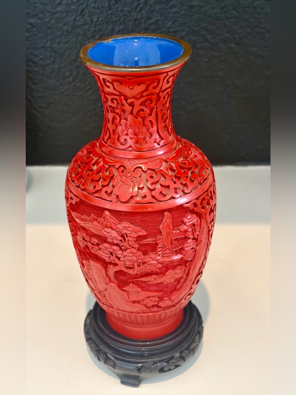 Chinese Red Deep Carved Cinnabar Lacquer Vase